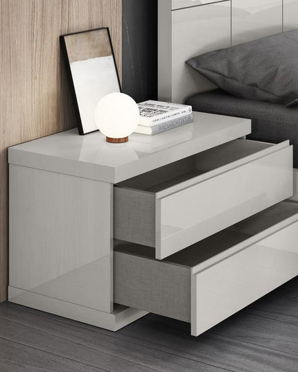 Modern Gray Woodgrain Finish 2 Drawer Nightstand
