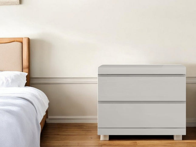 Modern Gray Woodgrain Finish 2 Drawer Nightstand