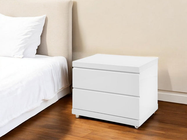 18" White Wood Two Drawer Nightstand