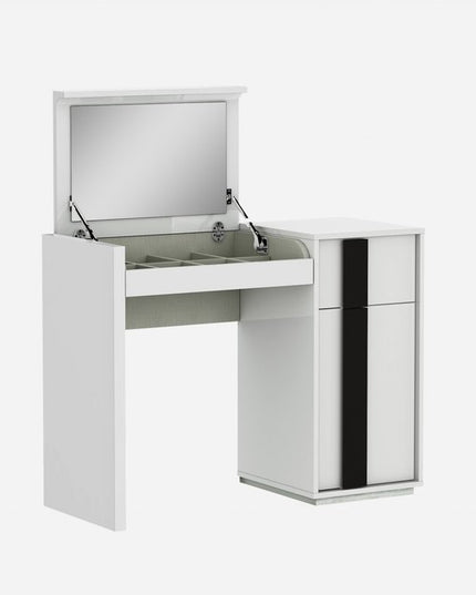 39" White Single Drawer Vanity Chest With Mirror