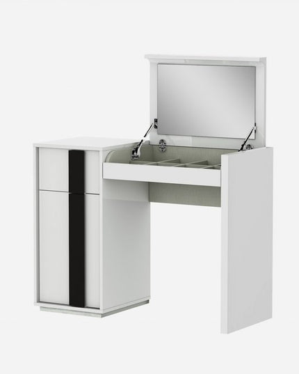 39" White Single Drawer Vanity Chest With Mirror