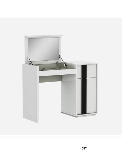 39" White Single Drawer Vanity Chest With Mirror