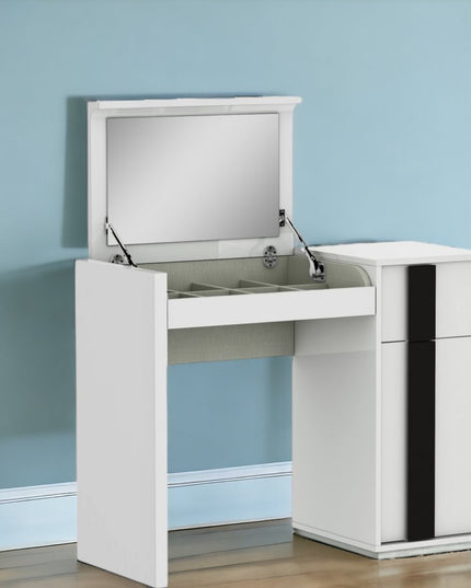 39" White Single Drawer Vanity Chest With Mirror
