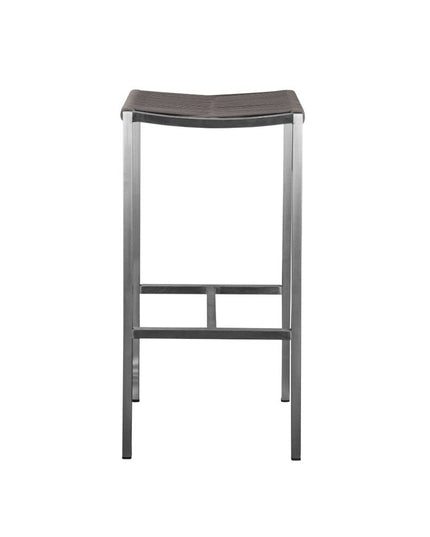 Set of Four 28" Brown and Silver Iron and Steel Backless Counter Height Bar Chairs