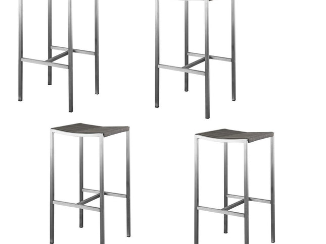 Set of Four 28" Brown and Silver Iron and Steel Backless Counter Height Bar Chairs