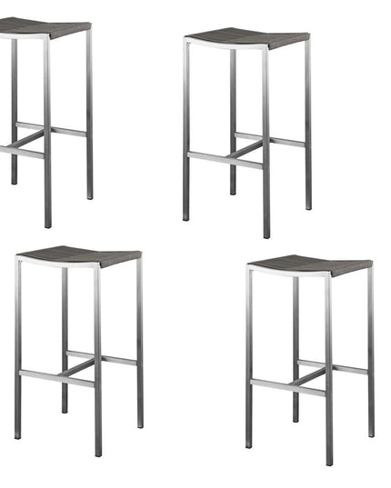 Set of Four 28" Brown and Silver Iron and Steel Backless Counter Height Bar Chairs