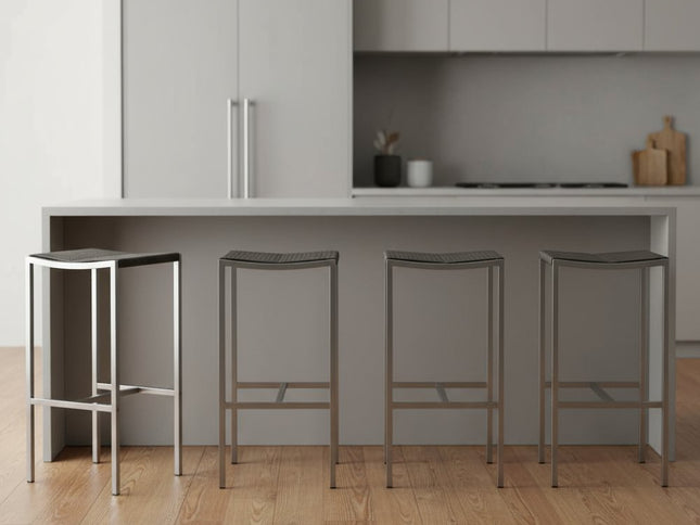 Set of Four 28" Brown and Silver Iron and Steel Backless Counter Height Bar Chairs