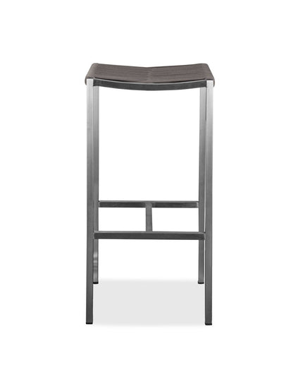 Set of Four 28" Brown and Silver Iron and Steel Backless Counter Height Bar Chairs