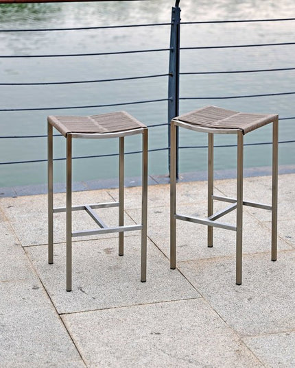 Set of Four 28" Brown and Silver Iron and Steel Backless Counter Height Bar Chairs