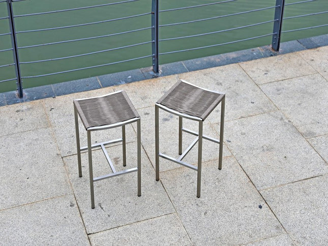 Set of Four 28" Brown and Silver Iron and Steel Backless Counter Height Bar Chairs