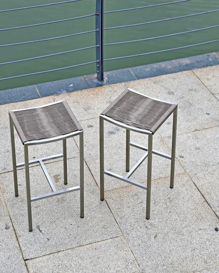 Set of Four 28" Brown and Silver Iron and Steel Backless Counter Height Bar Chairs