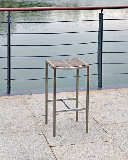 Set of Four 28" Brown and Silver Iron and Steel Backless Counter Height Bar Chairs