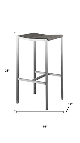 Set of Four 28" Brown and Silver Iron and Steel Backless Counter Height Bar Chairs