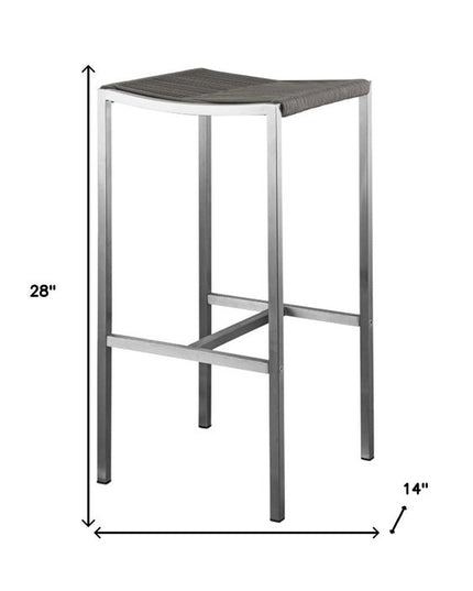 Set of Four 28" Brown and Silver Iron and Steel Backless Counter Height Bar Chairs