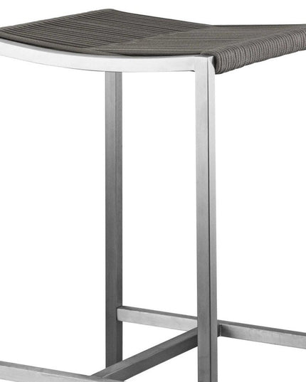 Set of Four 28" Brown and Silver Iron and Steel Backless Counter Height Bar Chairs