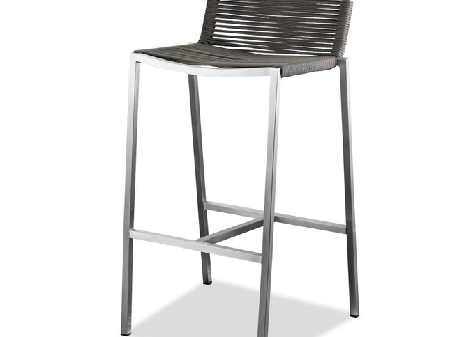 28" Brown And Silver Stainless Steel Low Back Bar Height Bar Chair