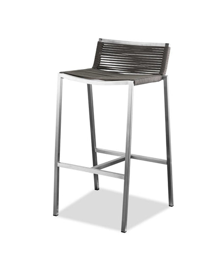 28" Brown And Silver Stainless Steel Low Back Bar Height Bar Chair