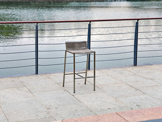 28" Brown And Silver Stainless Steel Low Back Bar Height Bar Chair