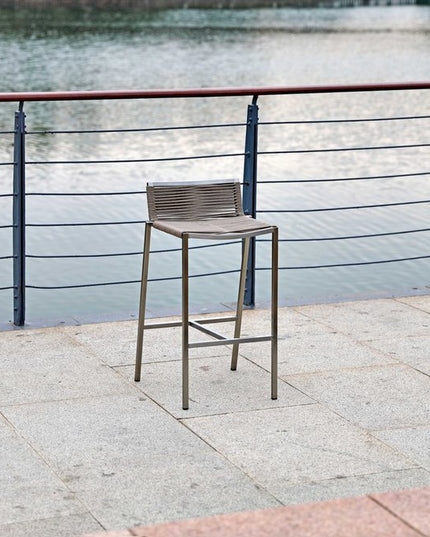 28" Brown And Silver Stainless Steel Low Back Bar Height Bar Chair