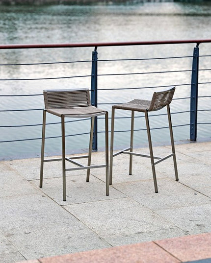 28" Brown And Silver Stainless Steel Low Back Bar Height Bar Chair