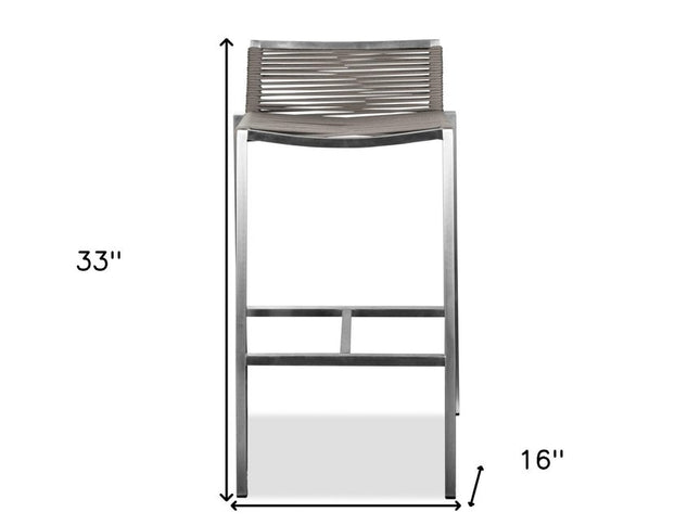 28" Brown And Silver Stainless Steel Low Back Bar Height Bar Chair