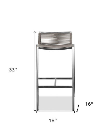28" Brown And Silver Stainless Steel Low Back Bar Height Bar Chair