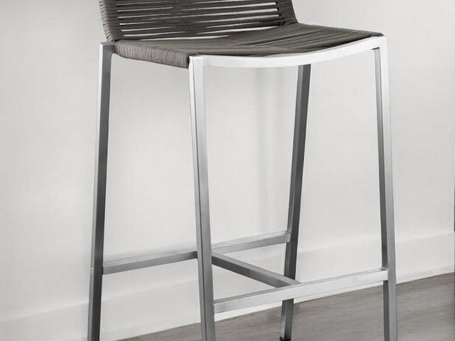 28" Brown And Silver Stainless Steel Low Back Bar Height Bar Chair