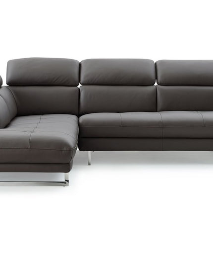 Dark Gray Genuine Leather L Shaped Two Piece Sofa and Chaise Sectional