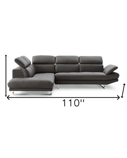 Dark Gray Genuine Leather L Shaped Two Piece Sofa and Chaise Sectional