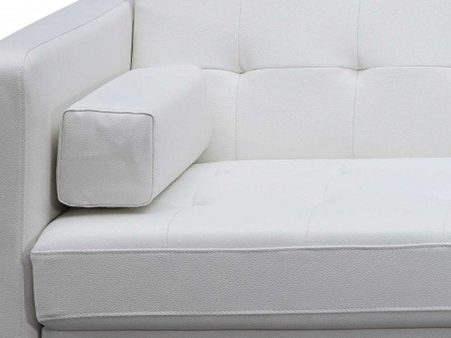 80" White Faux Leather Sleeper Sofa With Silver Legs