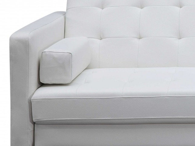 80" White Faux Leather Sleeper Sofa With Silver Legs