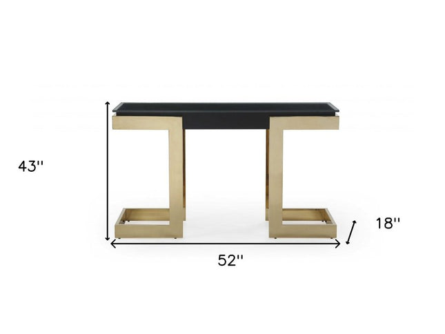 52" Black and Gold Glass Pedestal Console Table