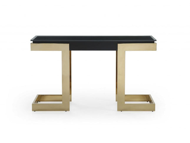 52" Black and Gold Glass Pedestal Console Table