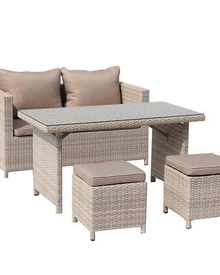 50" Beige Glass And Iron Coffee Table