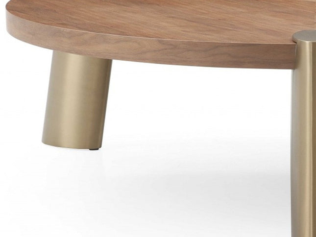 55" Brown and Gold Wood And Stainless Steel Round Coffee Table