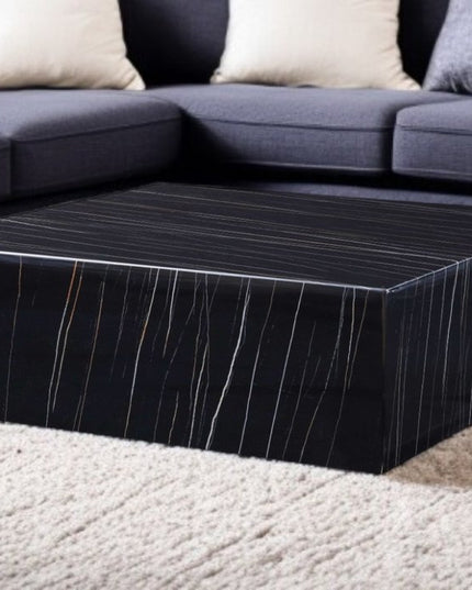 35" Black Genuine Marble And Brass Square Coffee Table