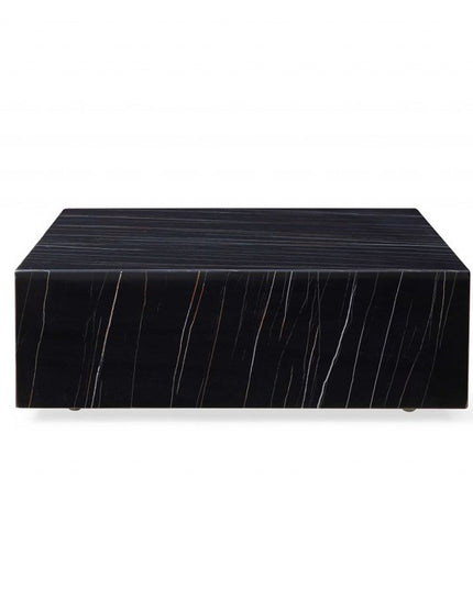 35" Black Genuine Marble And Brass Square Coffee Table
