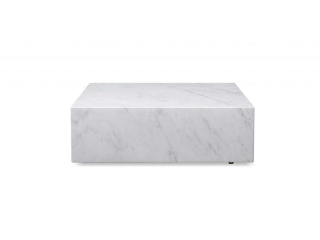 35" White Genuine Marble And Brass Square Coffee Table