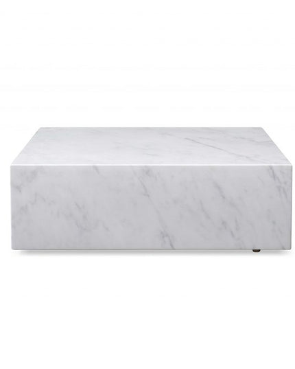 35" White Genuine Marble And Brass Square Coffee Table