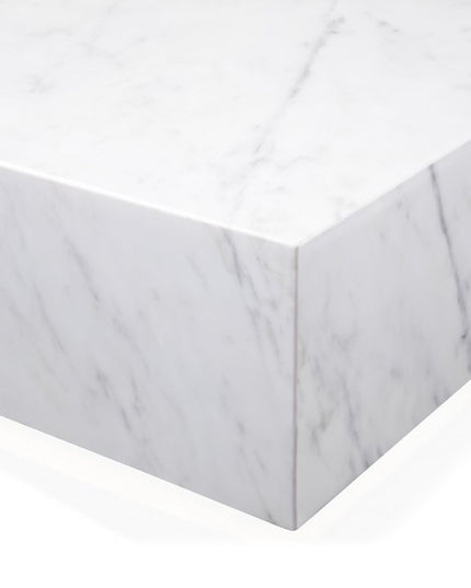 35" White Genuine Marble And Brass Square Coffee Table