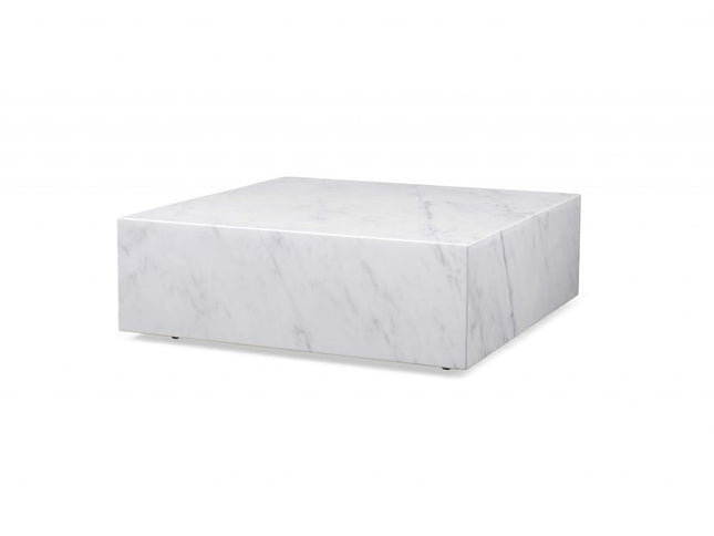 35" White Genuine Marble And Brass Square Coffee Table