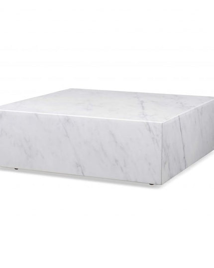 35" White Genuine Marble And Brass Square Coffee Table