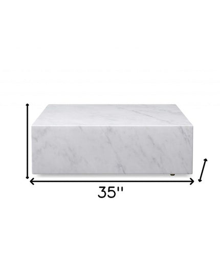 35" White Genuine Marble And Brass Square Coffee Table
