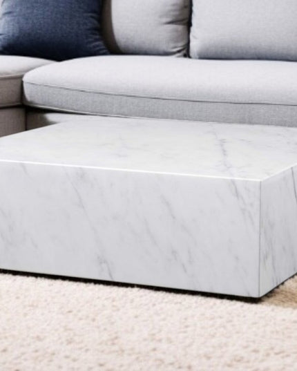 35" White Genuine Marble And Brass Square Coffee Table