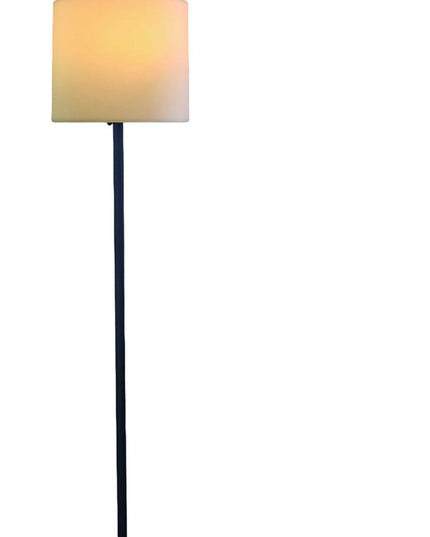 60" Black And White Floor Lamp With White Fabric Drum Shade