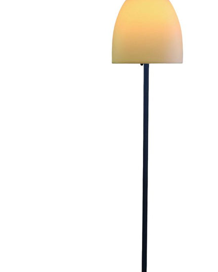 60" Black And White Floor Lamp With White Fabric Bowl Shade
