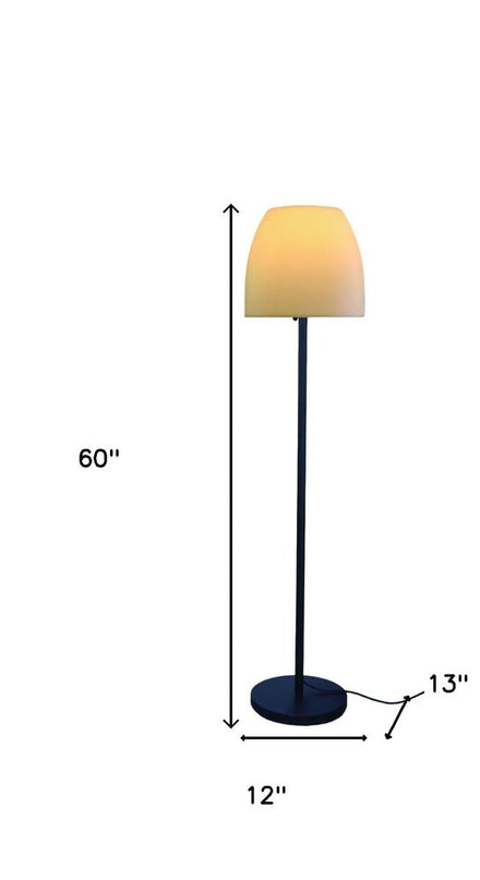 60" Black And White Floor Lamp With White Fabric Bowl Shade
