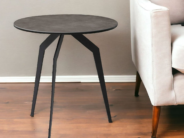 20" Black And Gray Ceramic Round End Table