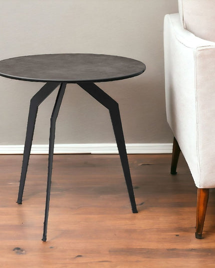 20" Black And Gray Ceramic Round End Table