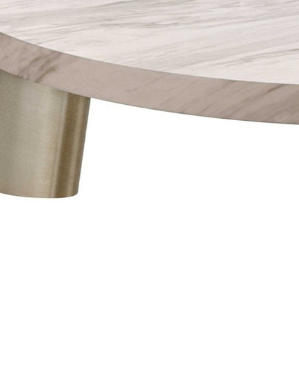 48" White and Silver Marble and Stainless Steel Round Coffee Table